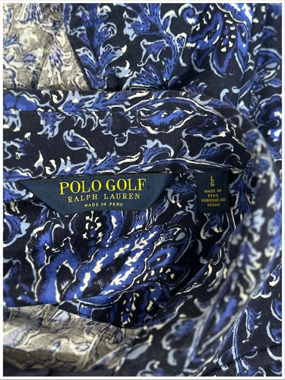 Polo Golf Ralph Lauren Blue Floral Paisley Cotton Polo ~ Size L ~ Item #6141